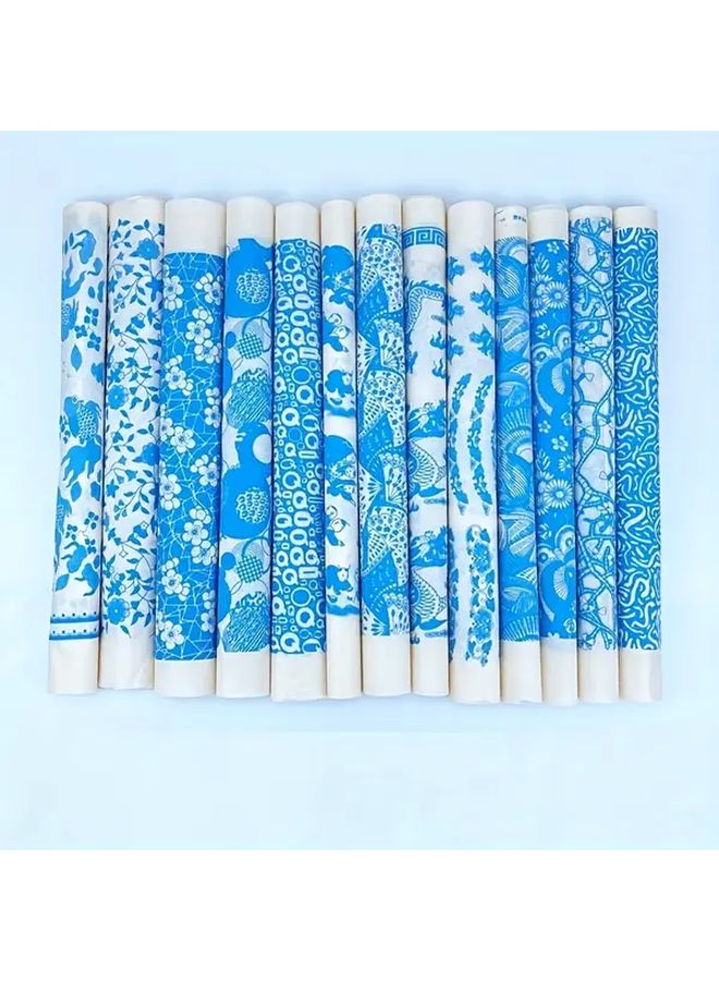 6 قطع من ورق نقل السيراميك الأزرق والأبيض تحت الطلاء الزجاجي مقاس 12.20 × 17.32 بوصة - ملصقات زهرية - Image 4