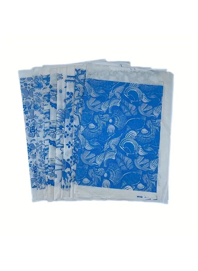 6 قطع من ورق نقل السيراميك الأزرق والأبيض تحت الطلاء الزجاجي مقاس 12.20 × 17.32 بوصة - ملصقات زهرية - Image 2