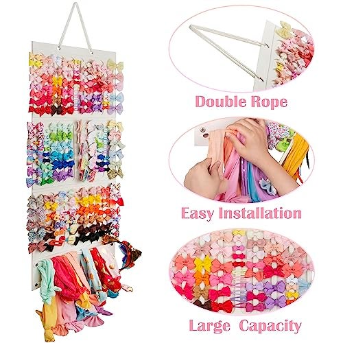 JOYMOMO Bow Holder Organizer for Girls - Hanging Hair Accessories Storage for Headbands, Clips, Ties, Scrunchies (Without Bows) (Beige) - Image 2