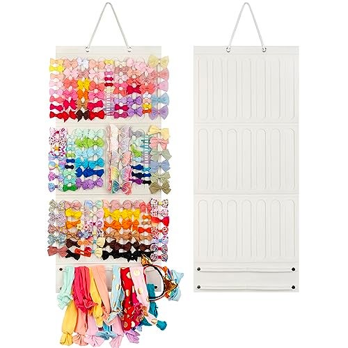 JOYMOMO Bow Holder Organizer for Girls - Hanging Hair Accessories Storage for Headbands, Clips, Ties, Scrunchies (Without Bows) (Beige) - Image 1