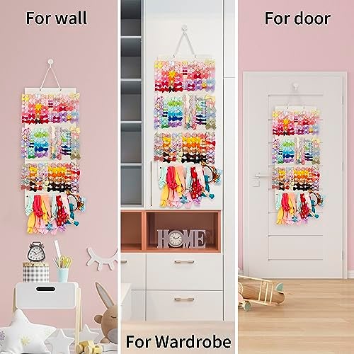 JOYMOMO Bow Holder Organizer for Girls - Hanging Hair Accessories Storage for Headbands, Clips, Ties, Scrunchies (Without Bows) (Beige) - Image 5