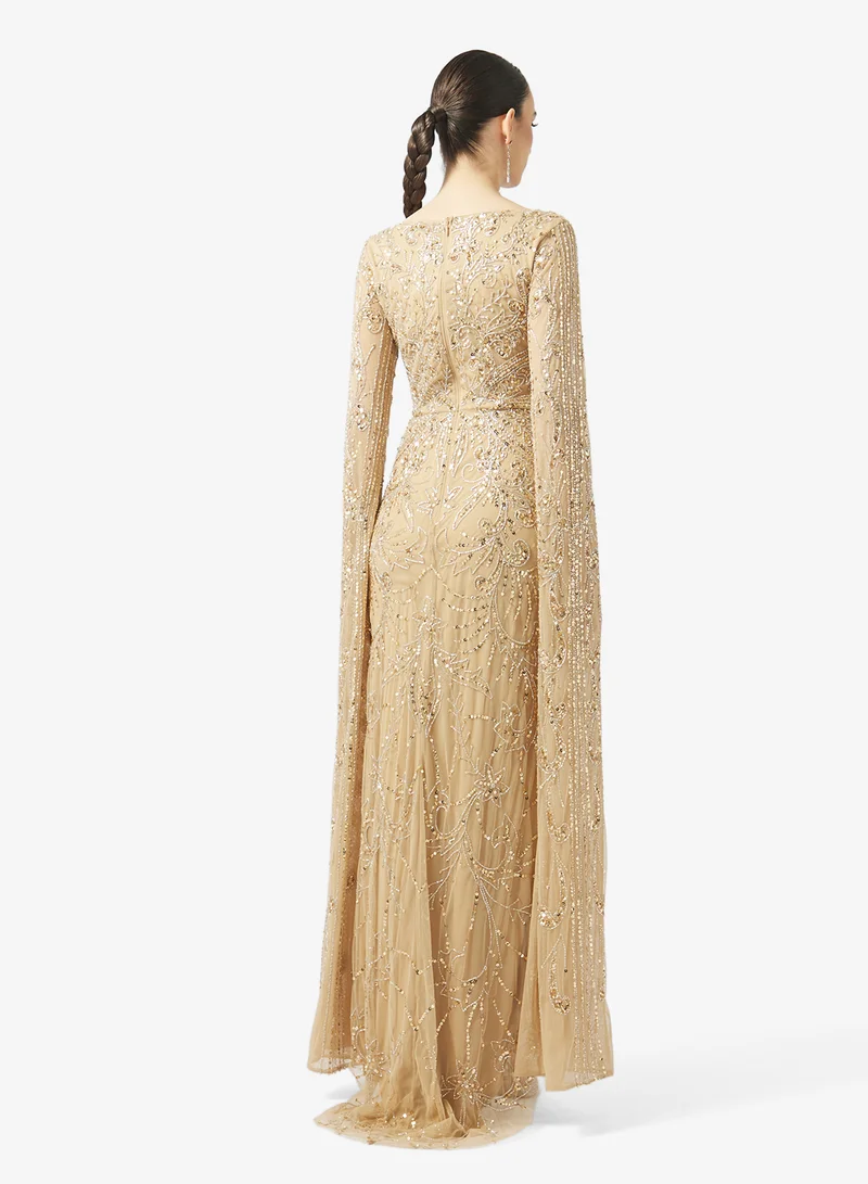 BEAUUT V-Neck Cape Sleeve Maxi Dress