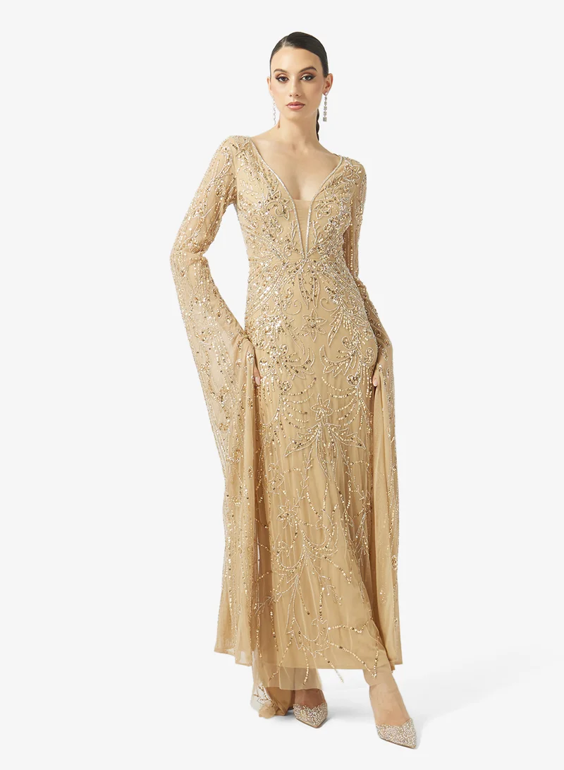 BEAUUT V-Neck Cape Sleeve Maxi Dress