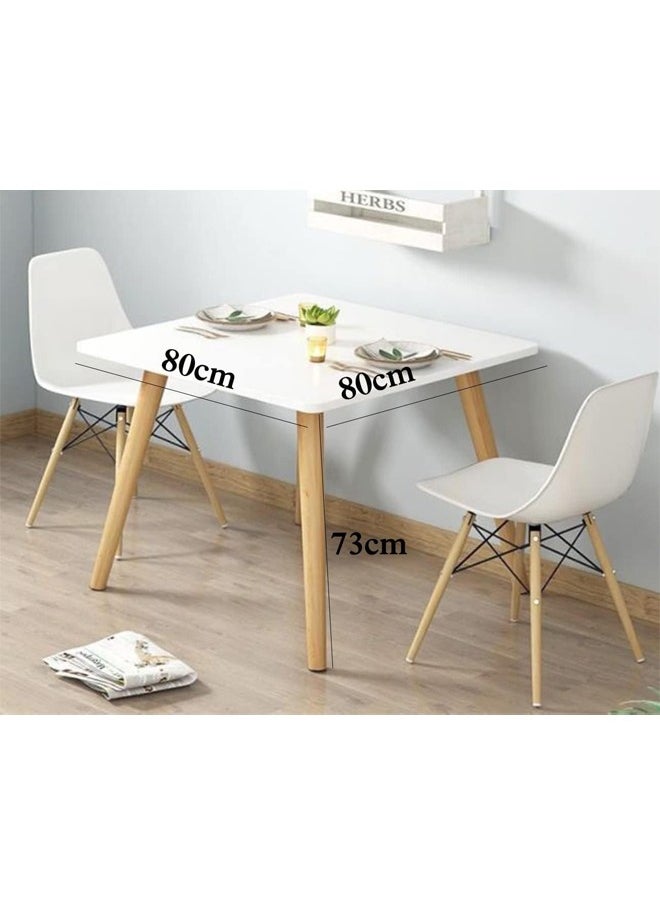 Taimi 3-Piece Dining Set,Modern Square Dining Table with 2 Elegant Chairs | Solid White Wood Table 80x80x73cm with 2 White Plastic Chairs and Wooden Legs  - Image 2