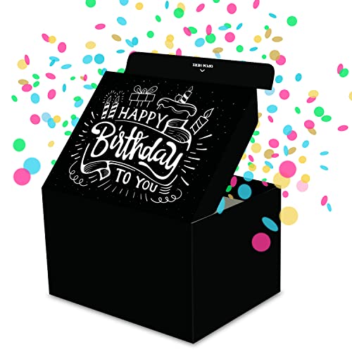 FETTIPOP Gift Box Surprise Exploding Confetti Kit (Black Premium) Happy Birthday, Prank Pop Up 7.2x5.5x4.3 in. - Image 1