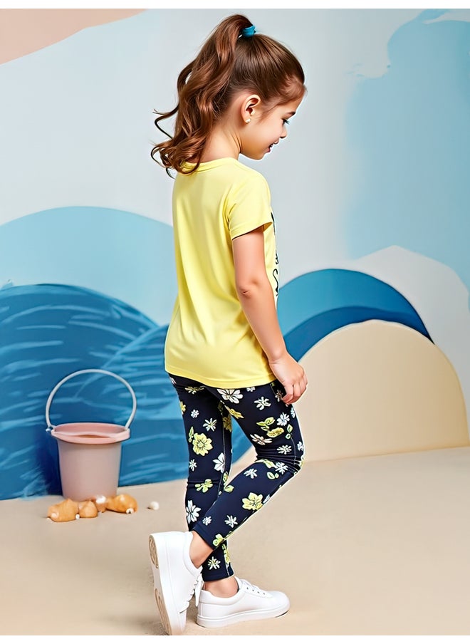 Take Two Take Two Kids 2pcs Graphic Print Short Sleeve T-Shirt and Flora Print Leggings  - Image 4