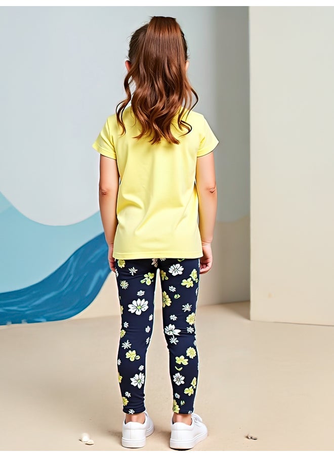 Take Two Take Two Kids 2pcs Graphic Print Short Sleeve T-Shirt and Flora Print Leggings  - Image 3