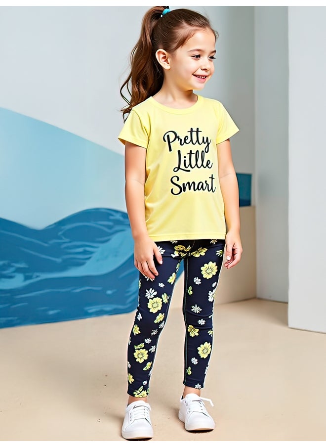 Take Two Take Two Kids 2pcs Graphic Print Short Sleeve T-Shirt and Flora Print Leggings  - Image 5