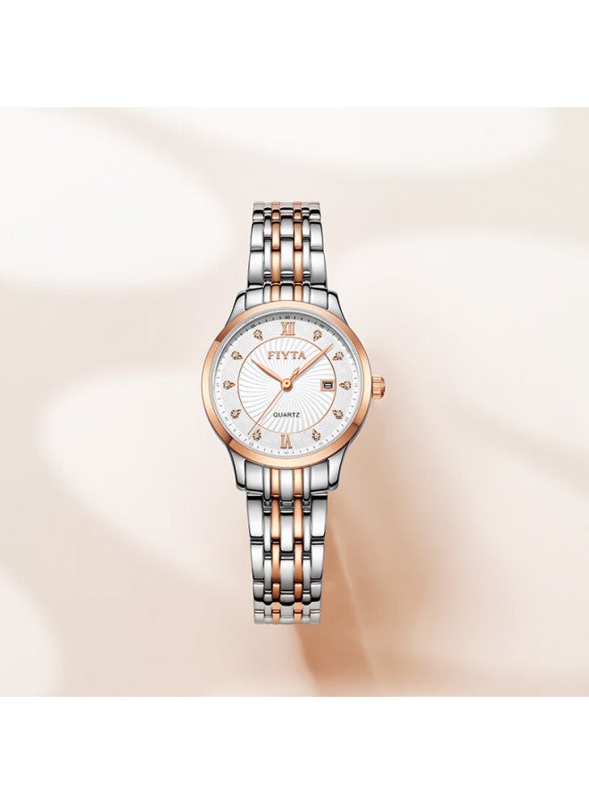 Fiyta Classic Series Women's Quartz Calendar Watch White Dial Two-tone Steel Band Mall Edition Gift Box Holiday Gift - Image 4