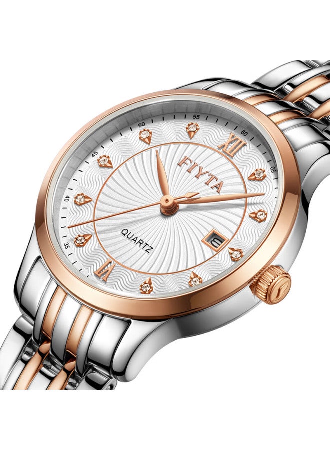 Fiyta Classic Series Women's Quartz Calendar Watch White Dial Two-tone Steel Band Mall Edition Gift Box Holiday Gift - Image 5