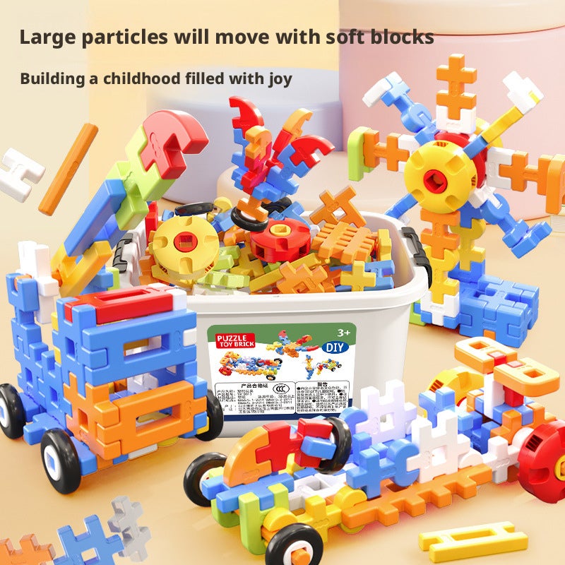 Kids Building Blocks Soft Plastic Large Particle Educational Toy Gift Set - Image 2