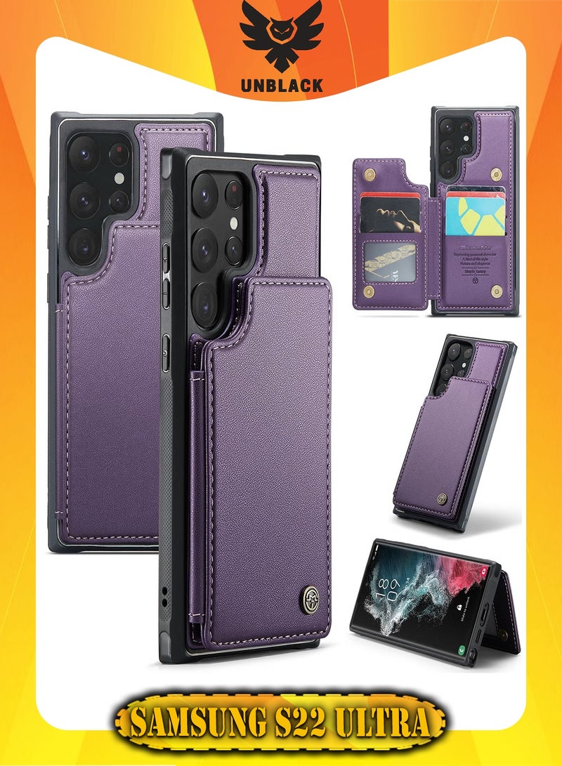 CaseMe Wallet Case for Samsung Galaxy S22 Ultra, Premium Handmade Durable PU Leather Slim Shockproof Case with [Double Magnetic Clasp] [Card Holder] [Kickstand] [RFID Blocking] (Purple) - Image 1