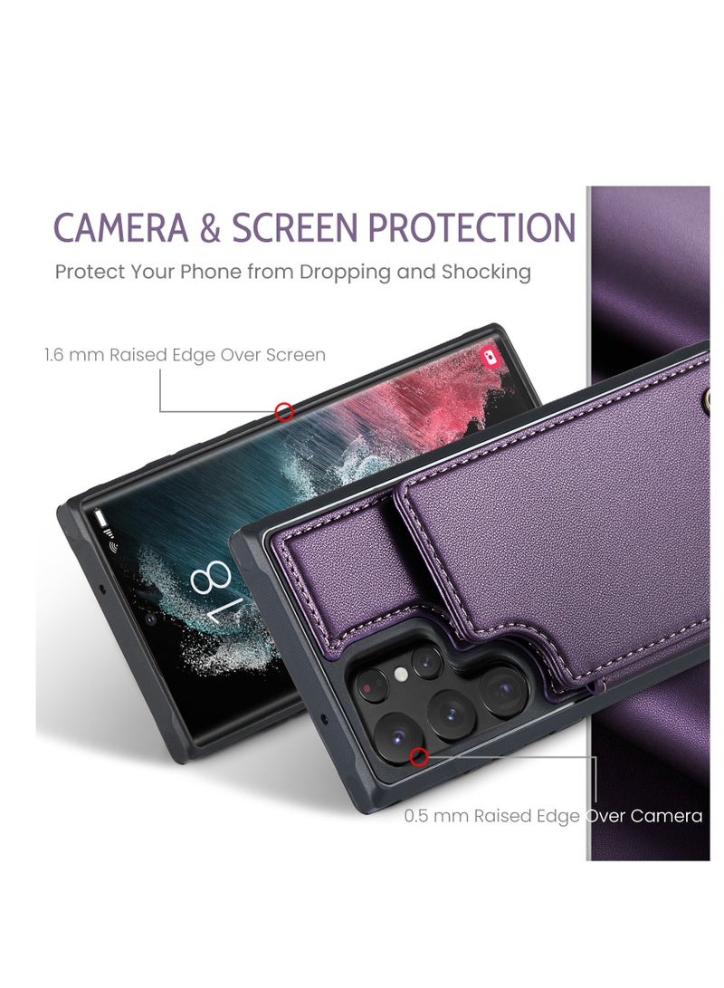 CaseMe Wallet Case for Samsung Galaxy S22 Ultra, Premium Handmade Durable PU Leather Slim Shockproof Case with [Double Magnetic Clasp] [Card Holder] [Kickstand] [RFID Blocking] (Purple) - Image 3
