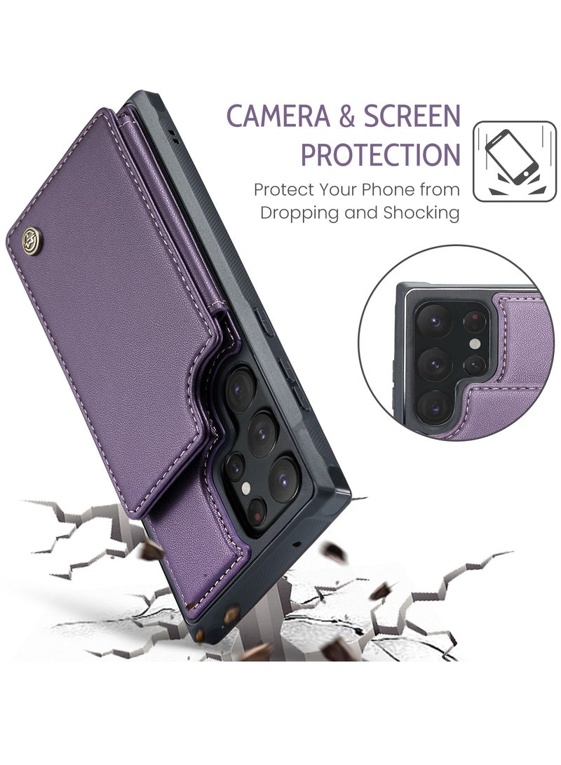 CaseMe Wallet Case for Samsung Galaxy S22 Ultra, Premium Handmade Durable PU Leather Slim Shockproof Case with [Double Magnetic Clasp] [Card Holder] [Kickstand] [RFID Blocking] (Purple) - Image 5