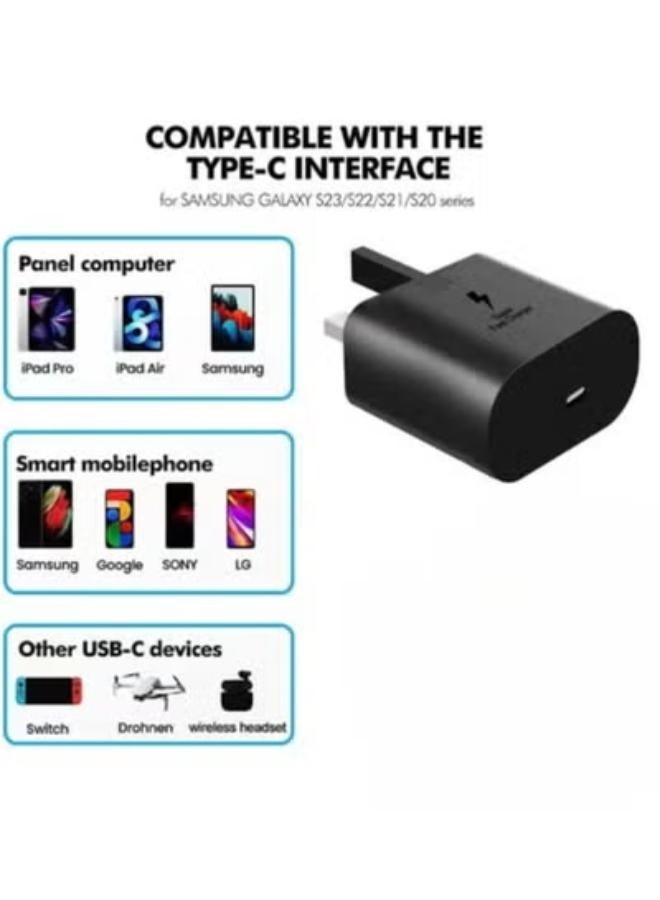 25W Type-C Super Fast Charger, Compatible with Android for Samsung Galaxy S23 Ultra/S23/S23+/S22/S22 Ultra/S22+/Note 10/20/S20/S21/Tab S7/S8, Black - Image 2