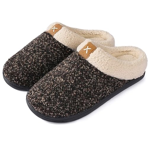 ULTRAIDEAS Mens Warm Fuzzy Slip On Slippers, Sherpa Lined House Shoes with Memory Foam for Indoor Outdoor, Mens Gifts for Winter (Upgrade Brown, Size 9-10) - Image 1