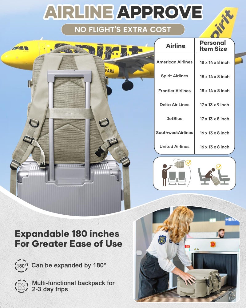 VECAVE Vacuum Travel Backpack with Pump for Women,Personal Item Carry on Backpacks Flight Approved 18x14x8 inches for Men,Laptop Waterproof Work Compression bags Casual Daypack GreyBrown - Image 2
