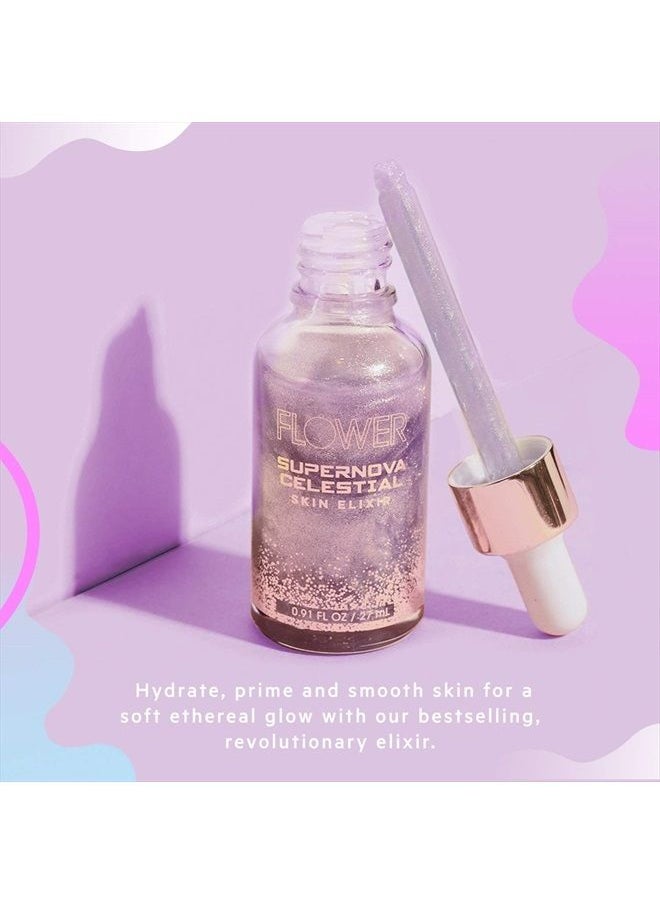 Flower Beauty Supernova Celestial Skin Elixir - Vegan Makeup Face Primer with Ultra-light Texture & Fast Absorbing Formula, Contains 6 Antioxidant Rich Oils with Smoothing & Brightening Effect (Pack o