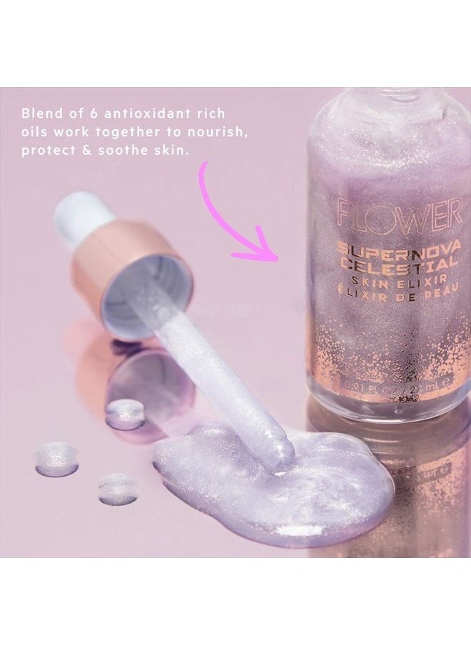 Flower Beauty Supernova Celestial Skin Elixir - Vegan Makeup Face Primer with Ultra-light Texture & Fast Absorbing Formula, Contains 6 Antioxidant Rich Oils with Smoothing & Brightening Effect (Pack o