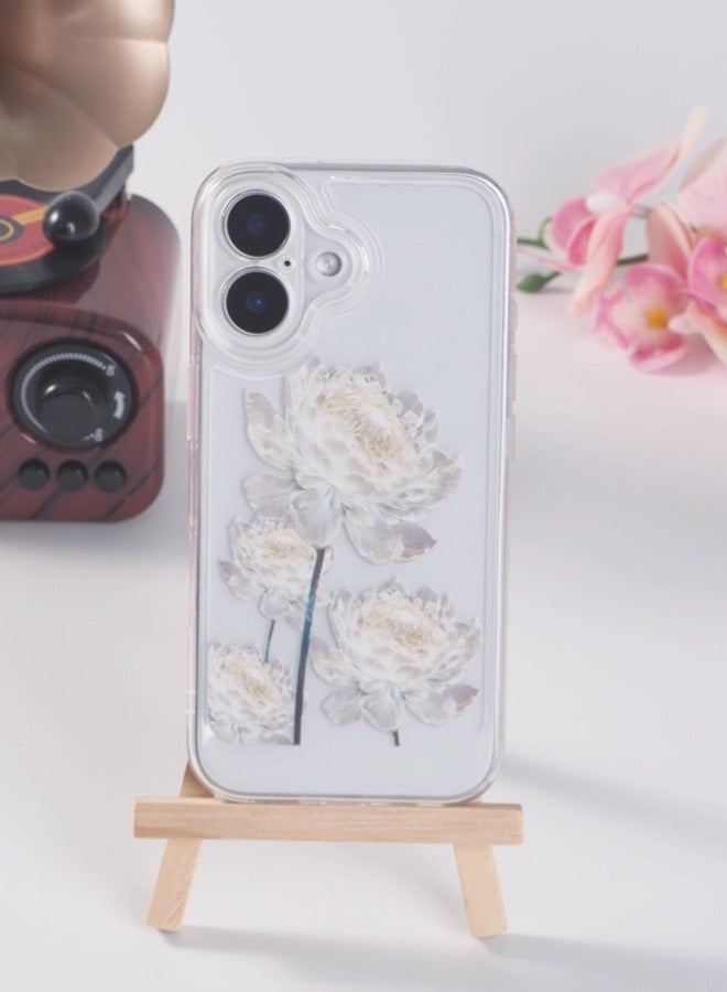 شيبشيب غطاء مصمم خصيصًا لهاتف آيفون 16 بلس، شفاف بنقشة زهور، مرن وناعم ومقاوم للصدمات، غطاء جوال نسائي أنيق - Image 1
