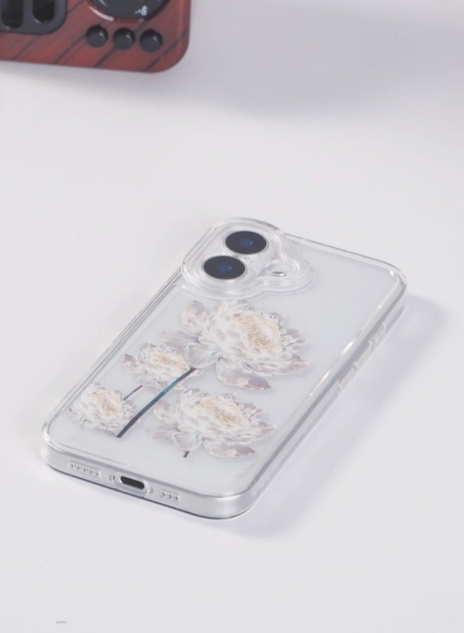 شيبشيب غطاء مصمم خصيصًا لهاتف آيفون 16 بلس، شفاف بنقشة زهور، مرن وناعم ومقاوم للصدمات، غطاء جوال نسائي أنيق - Image 3