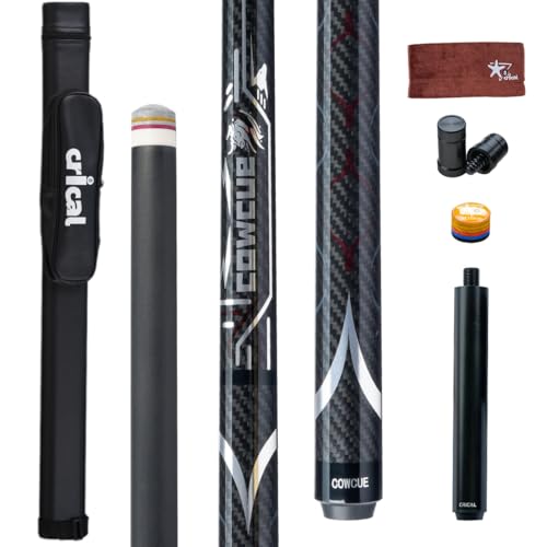 CRICAL Carbon Fiber Pool Cue COWCUE Series Low Deflection Billiards Cue Stick 58 Professional Pool Table Sticks for Adults 125mm Tip Weight 19OZ Adjustable 38 8 Joint - Image 1