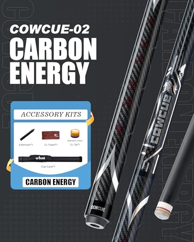CRICAL Carbon Fiber Pool Cue COWCUE Series Low Deflection Billiards Cue Stick 58 Professional Pool Table Sticks for Adults 125mm Tip Weight 19OZ Adjustable 38 8 Joint - Image 3