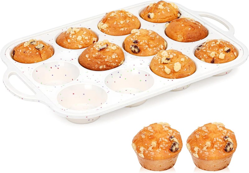 AOTASO 1 Pc Silicone Muffin Pan for Baking with Metal Frame, Nonstick 12 Cup Regular Size Cupcake Pan, Silicone Muffin Tray for Egg Bites (Cream) - Image 1