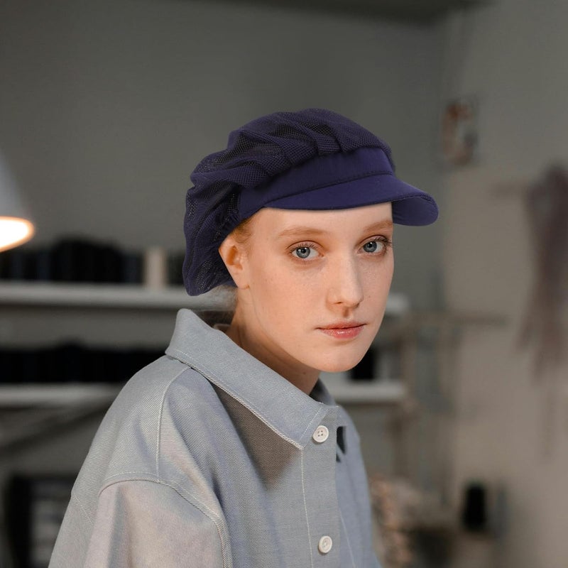 ORFOFE Unisex Breathable Cotton Chef Hat for Kitchen Food Service Catering, Adjustable Mesh Cooking Cap for Men and Women in Navy Blue - Image 5