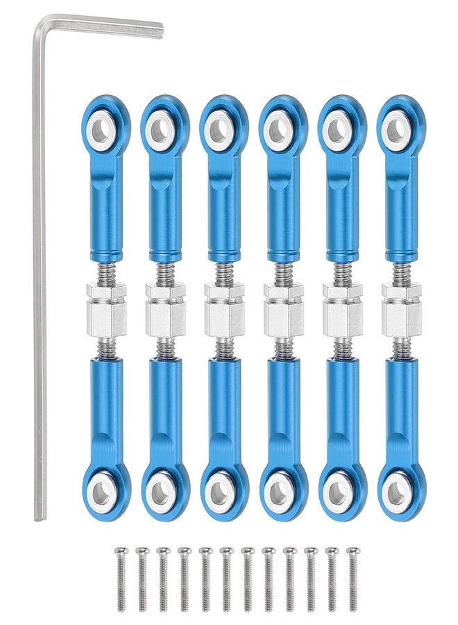 MECCANIXITY 6 Pcs Steering Servo Turnbuckle Rod RC Aluminum Alloy Linkages for A959 A969 A979 K929 1/18 On-Road RC Car (Blue, 37mm) - Image 1