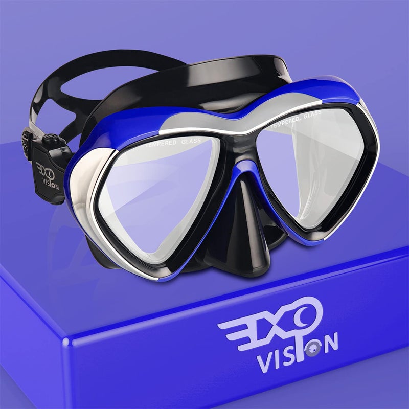 EXP VISION Adult Scuba Diving Mask, Anti-Fog Snorkel Goggles Tempered Glass Swim Mask Goggles with Nose Cover Professional Snorkeling Gear for Diving Snorkeling (Blue) - Image 1