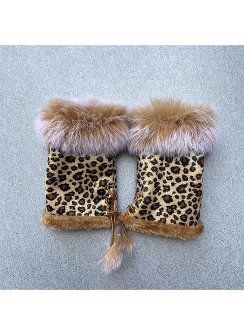 Ladies Warm Faux Suede Winter GlovesLeopard print camel Leopard print camel