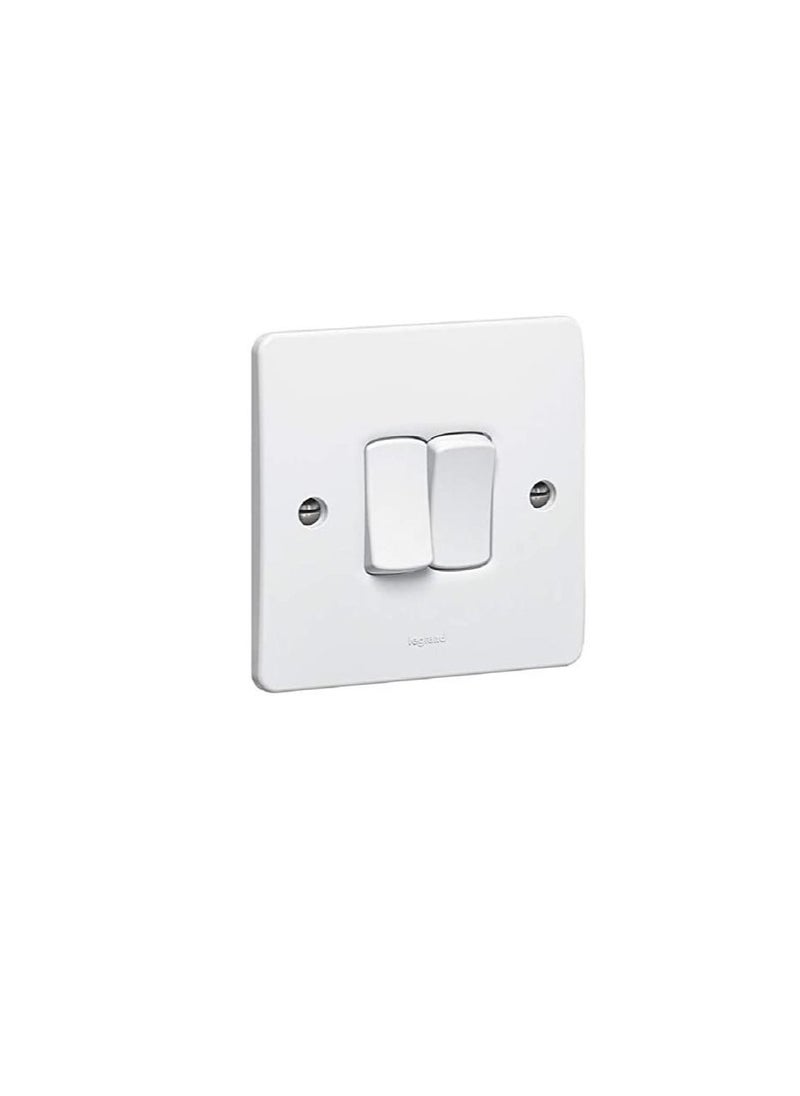 Legrand 730024 LEGRAND SINGLE POLE SWITCH SYNERGY - 2 GANG - 1 WAY - 10 AX - 250 V - WHITE  - Image 1