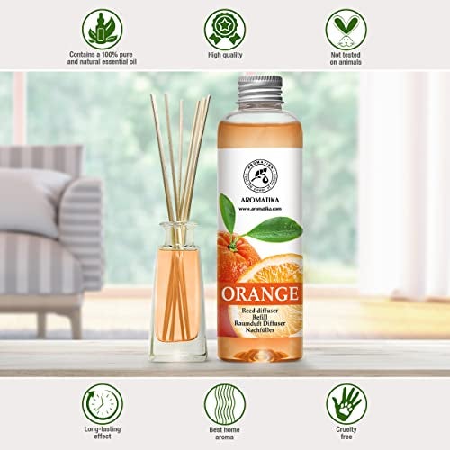 Aromatika Aroma Organic Reed Diffuser Refill with Natural Orange Essential Oil, 200ml / 6.8oz Flask - Image 4