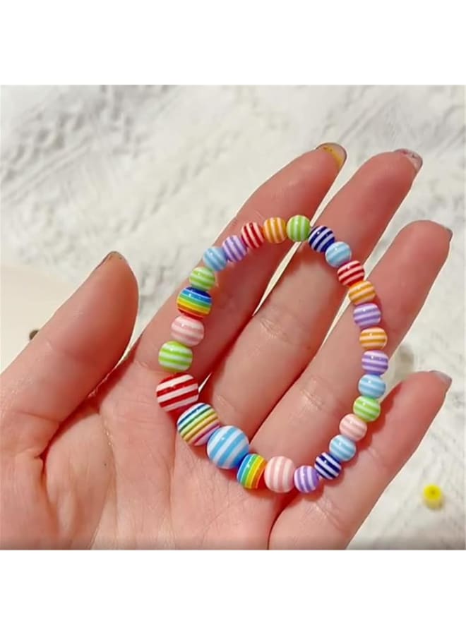 150 PCS Acrylic Rainbow Beads for Jewelry Making Round Loose Beads Charms Marble Beads for Bracelets Earring Necklace Rings Adults Beading DIY Art Craft Projects Decor Gifts (8mm, Mixed Color)  - Image 2