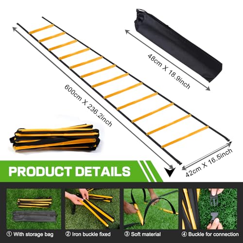 Happy Jump Agility Ladder 12 Rung 20 FT Speed Training Ladder Drill Sports Workout Equipment for Football Soccer Footwork Exercise (Orange) - Image 2