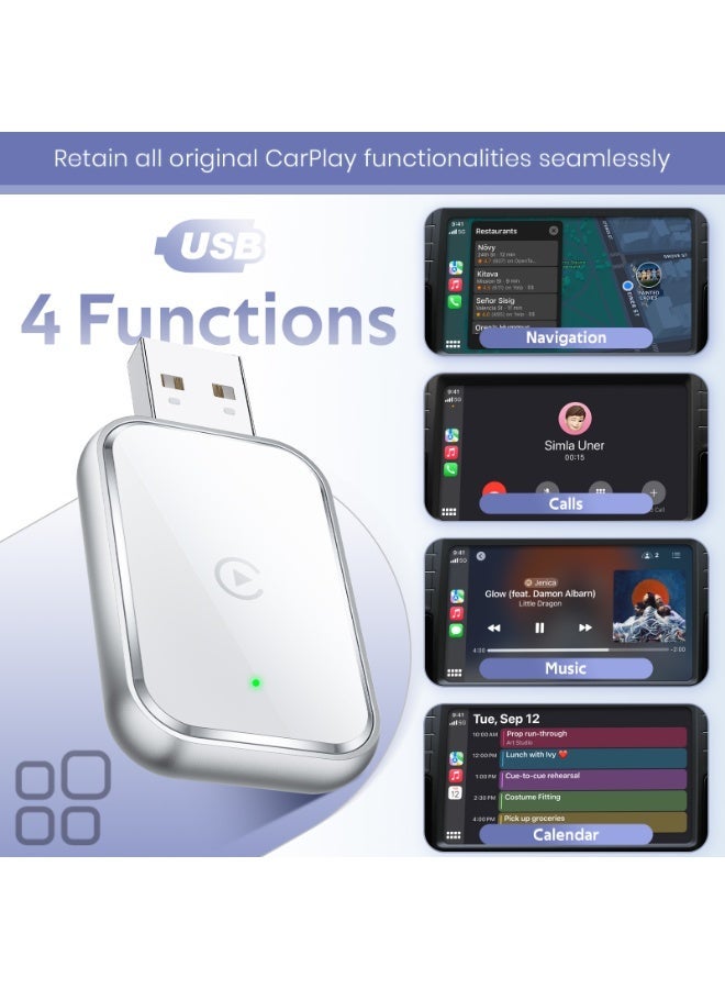 Kingone Upgrade Wireless CarPlay Adapter for iPhone, Convert Wired to Wireless Apple CarPlay Adapter, No Delay, Auto Connect, and Stable Control Mini Size with Extension Cable USB-C and Type-C (White) - Image 4