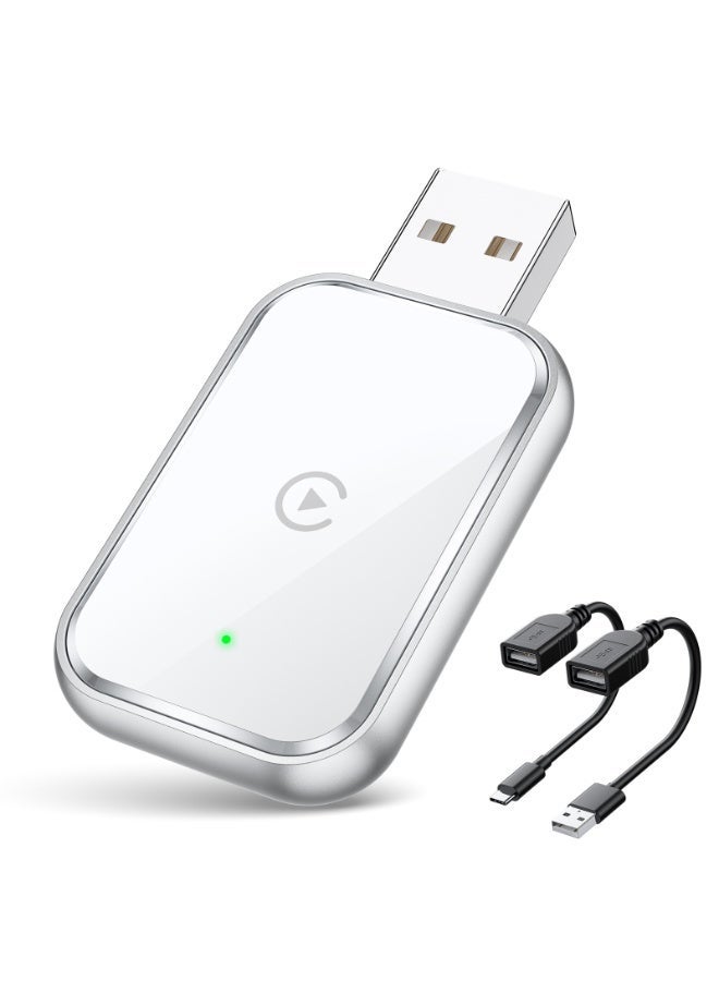 Kingone Upgrade Wireless CarPlay Adapter for iPhone, Convert Wired to Wireless Apple CarPlay Adapter, No Delay, Auto Connect, and Stable Control Mini Size with Extension Cable USB-C and Type-C (White) - Image 2