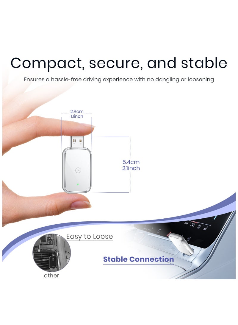 Kingone Upgrade Wireless CarPlay Adapter for iPhone, Convert Wired to Wireless Apple CarPlay Adapter, No Delay, Auto Connect, and Stable Control Mini Size with Extension Cable USB-C and Type-C (White) - Image 3