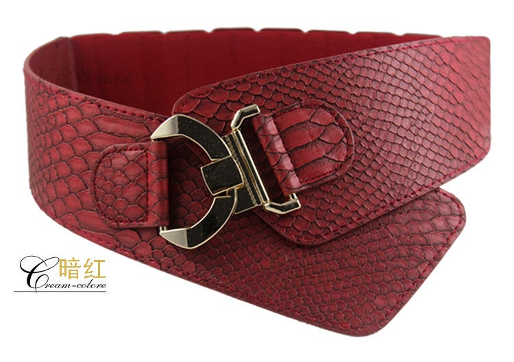 New European and American inclined elastic ultra-wide belt snake pattern crocodile pattern big brand decorative ladies waist seal factory outlet Yellow Brown  - Image 2