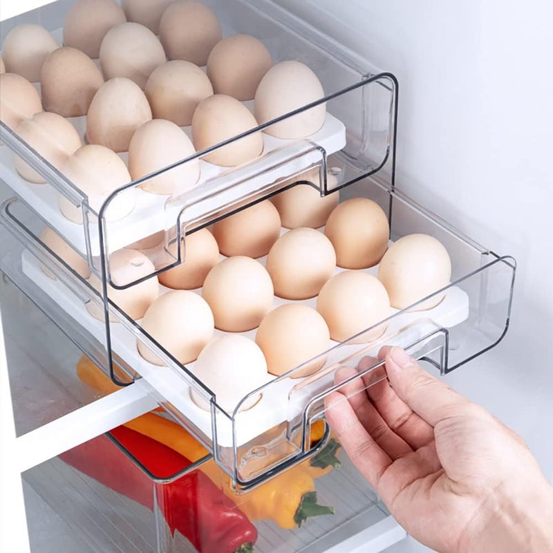 MANO 64grid Stackable Egg Holder For Refrigerator Drawer Pull Out, Clear Egg Container Fridge Storage Box Plastic Bins With Tray For Pantry Kitchen Cabinet (double Layer, 2Pack) - Image 5