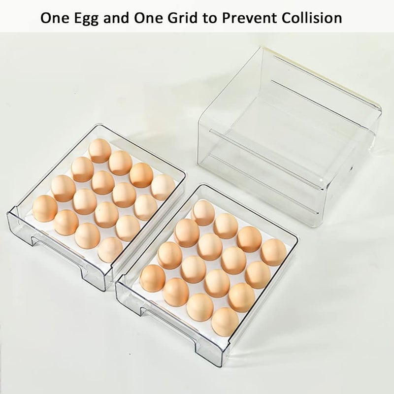 MANO 64grid Stackable Egg Holder For Refrigerator Drawer Pull Out, Clear Egg Container Fridge Storage Box Plastic Bins With Tray For Pantry Kitchen Cabinet (double Layer, 2Pack) - Image 2