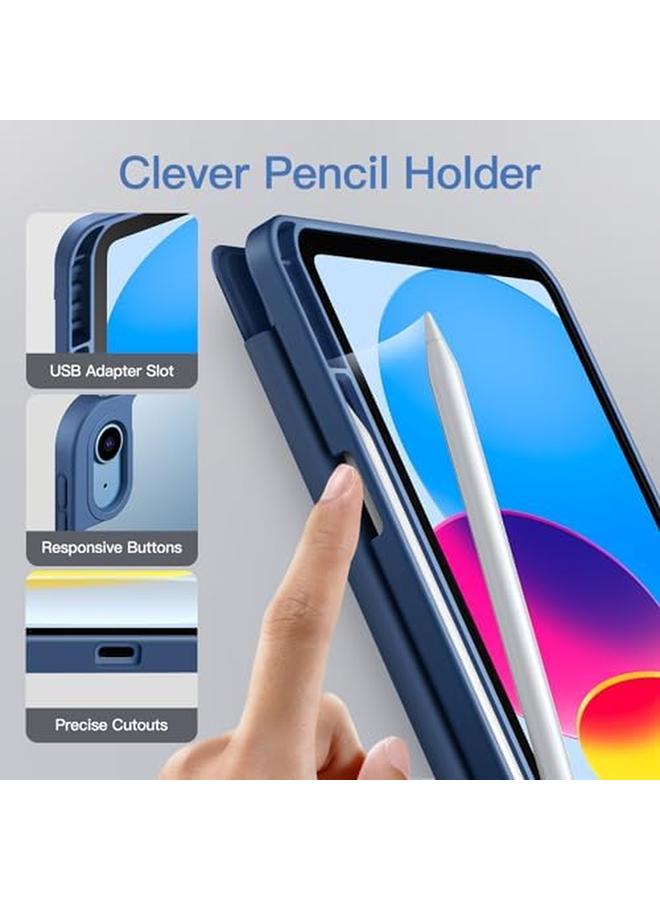 جي تيك حافظة غير لامعة لجهاز ايباد 10 10.9 انش موديل 2022 الجيل العاشر مع حامل قلم وغطاء خلفي شفاف غير لامع وحامل رفيع واقٍ للكمبيوتر اللوحي باللون الأزرق الداكن - Image 5