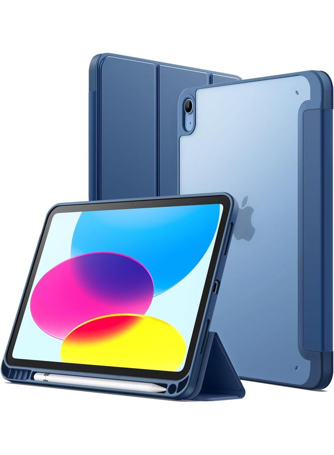 جي تيك حافظة غير لامعة لجهاز ايباد 10 10.9 انش موديل 2022 الجيل العاشر مع حامل قلم وغطاء خلفي شفاف غير لامع وحامل رفيع واقٍ للكمبيوتر اللوحي باللون الأزرق الداكن - Image 1
