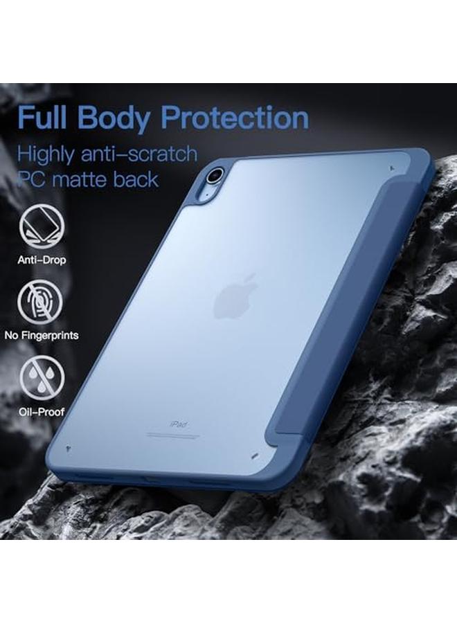 جي تيك حافظة غير لامعة لجهاز ايباد 10 10.9 انش موديل 2022 الجيل العاشر مع حامل قلم وغطاء خلفي شفاف غير لامع وحامل رفيع واقٍ للكمبيوتر اللوحي باللون الأزرق الداكن - Image 3