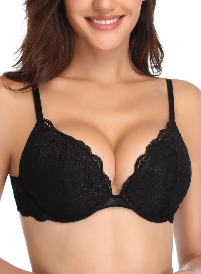 Deyllo Women's Push Up Lace Bra Comfort Padded Underwire Bra Lift Up Add One Cup - Image 1