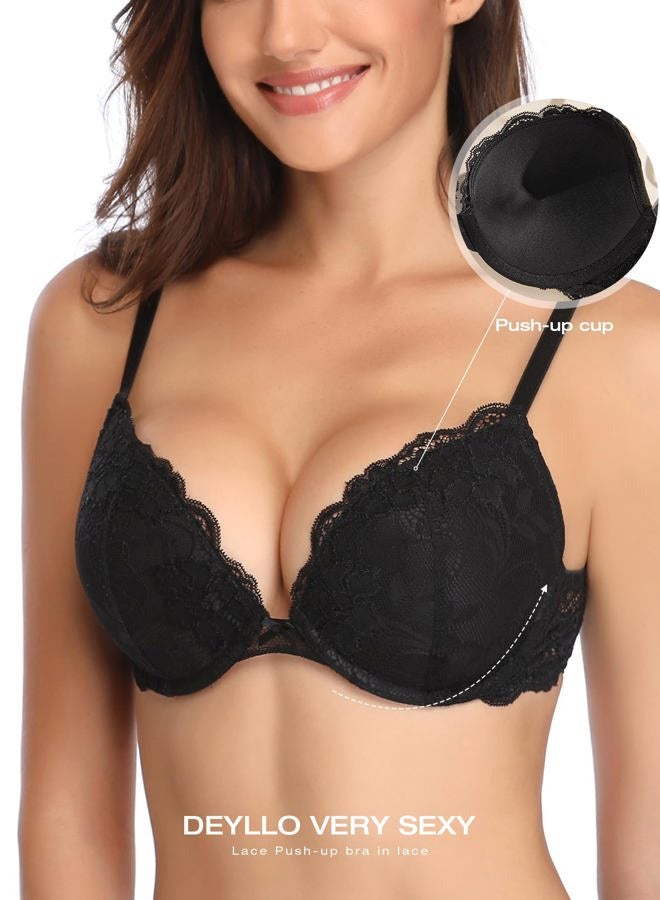 Deyllo Women's Push Up Lace Bra Comfort Padded Underwire Bra Lift Up Add One Cup - Image 3