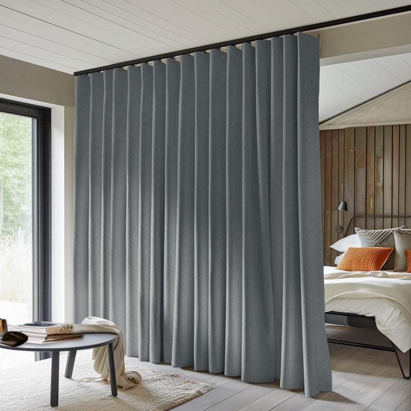 MaKefeile Room Divider Curtains Total Blackout Privacy Curtain Panel Room Thermal Insulated Noise Reduction Curtain for Bedroom Window Living Room Ceiling Track Curtain W 12.5ft ? H 7ft Dark Grey - Image 1