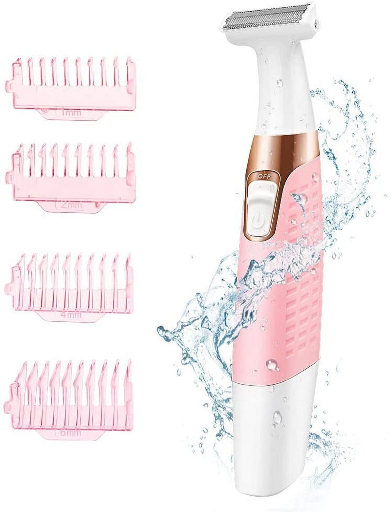 Women's Electric Shaver Pink IPX7 Waterproof Painless Bikini Trimmer - 4 Adjustable Combs 1mm 2mm 4mm 6mm Wet Dry Shaver for Sensitive Skin Full-Body Grooming At Home And Travel - Image 1