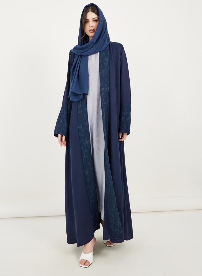 Styli Jacquard Front Crepe Abaya with Matching Hijab - Image 1